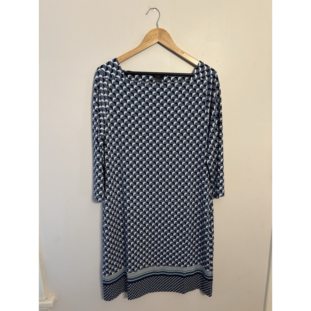 Ann Taylor Factory Women's Blue Pattern Shift Dress‎ 3/4 Sleeve Size Large